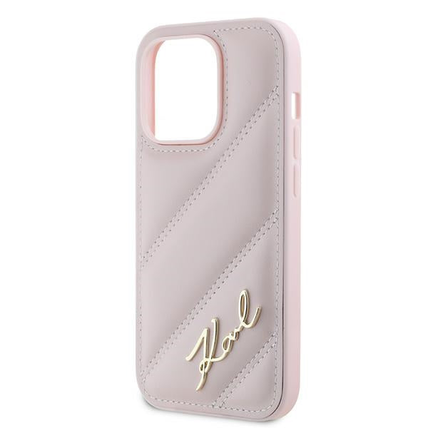Étui pour Apple iPhone 14 Pro Max, Karl Lagerfeld, Diagonal Quilted Script, Rose