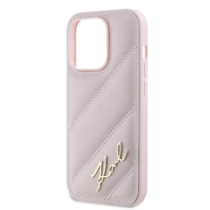 Étui pour Apple iPhone 14 Pro Max, Karl Lagerfeld, Diagonal Quilted Script, Rose