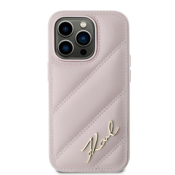 Étui pour Apple iPhone 14 Pro Max, Karl Lagerfeld, Diagonal Quilted Script, Rose