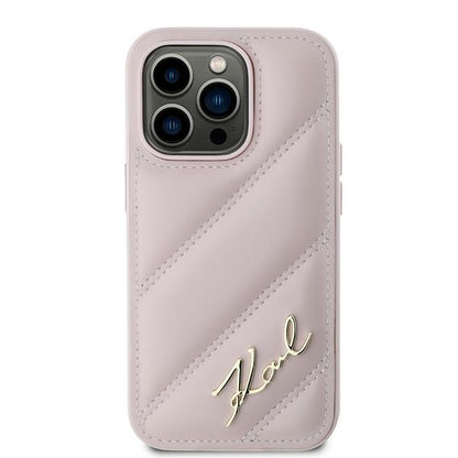 Étui pour Apple iPhone 14 Pro Max, Karl Lagerfeld, Diagonal Quilted Script, Rose