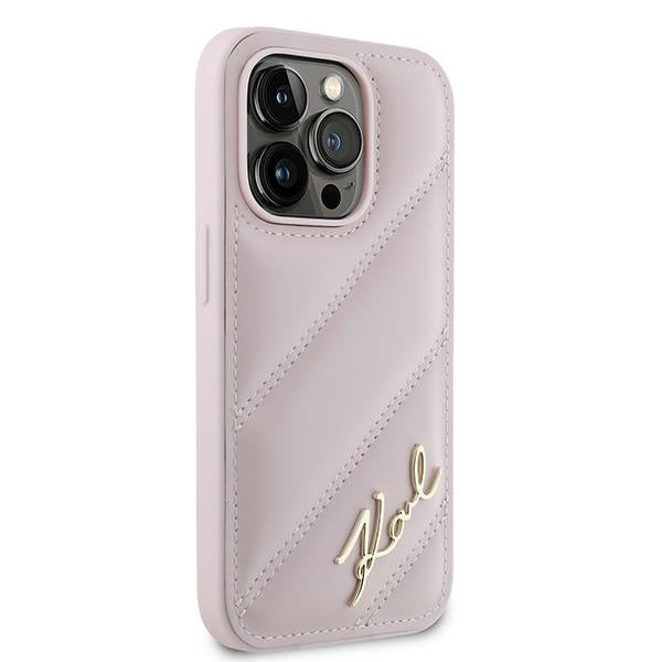 Étui pour Apple iPhone 14 Pro Max, Karl Lagerfeld, Diagonal Quilted Script, Rose