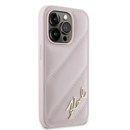 Étui pour Apple iPhone 14 Pro Max, Karl Lagerfeld, Diagonal Quilted Script, Rose