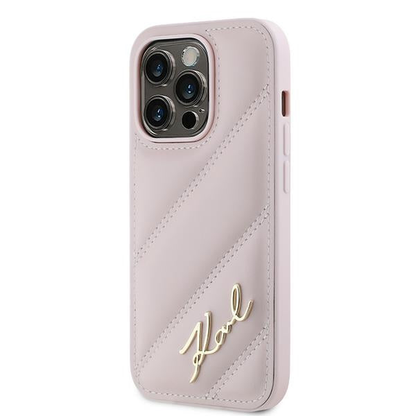 Étui pour Apple iPhone 14 Pro Max, Karl Lagerfeld, Diagonal Quilted Script, Rose