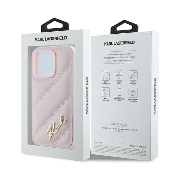 Étui pour Apple iPhone 14 Pro Max, Karl Lagerfeld, Diagonal Quilted Script, Rose