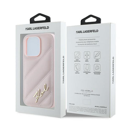 Étui pour Apple iPhone 14 Pro Max, Karl Lagerfeld, Diagonal Quilted Script, Rose