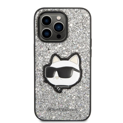 Étui pour Apple iPhone 14 Pro Max, Karl Lagerfeld, Glitter Choupette Patch, Argenté