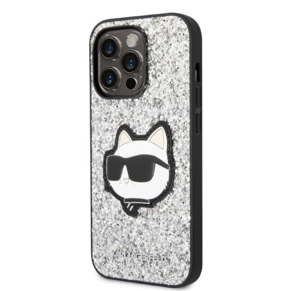 Étui pour Apple iPhone 14 Pro Max, Karl Lagerfeld, Glitter Choupette Patch, Argenté