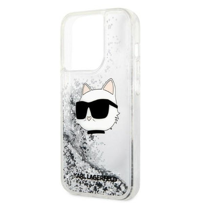Housse pour Apple iPhone 14 Pro Max, Karl Lagerfeld, Glitter Choupette's Head, Argentée