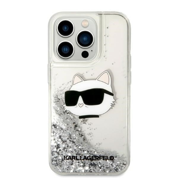 Housse pour Apple iPhone 14 Pro Max, Karl Lagerfeld, Glitter Choupette's Head, Argentée