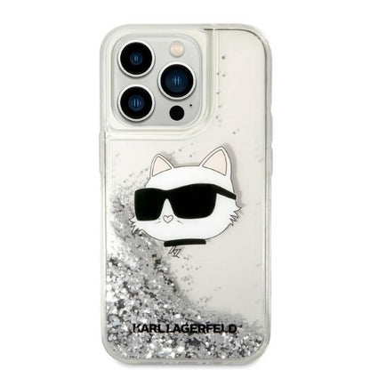 Housse pour Apple iPhone 14 Pro Max, Karl Lagerfeld, Glitter Choupette's Head, Argentée