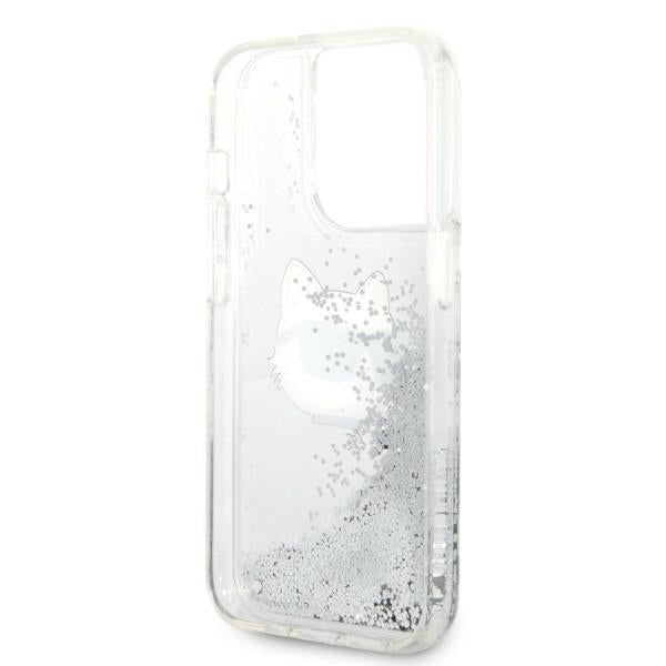 Housse pour Apple iPhone 14 Pro Max, Karl Lagerfeld, Glitter Choupette's Head, Argentée