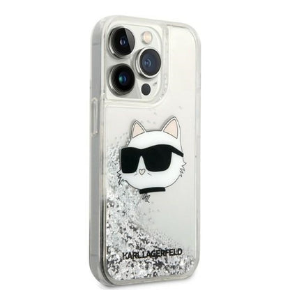 Housse pour Apple iPhone 14 Pro Max, Karl Lagerfeld, Glitter Choupette's Head, Argentée