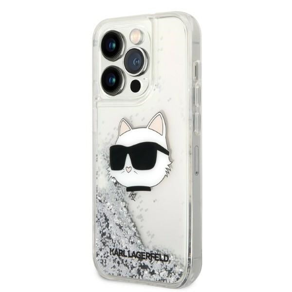 Housse pour Apple iPhone 14 Pro Max, Karl Lagerfeld, Glitter Choupette's Head, Argentée