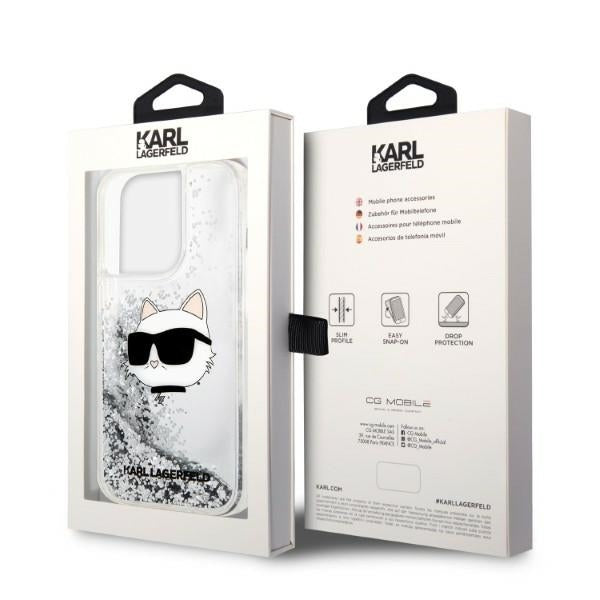 Housse pour Apple iPhone 14 Pro Max, Karl Lagerfeld, Glitter Choupette's Head, Argentée