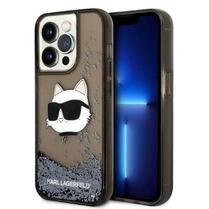 Étui pour Apple iPhone 14 Pro Max, Karl Lagerfeld, Glitter Choupette's Head, Noir