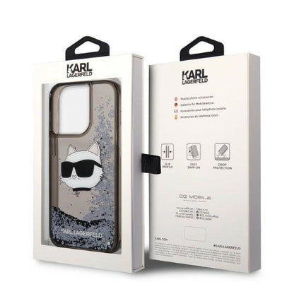 Étui pour Apple iPhone 14 Pro Max, Karl Lagerfeld, Glitter Choupette's Head, Noir