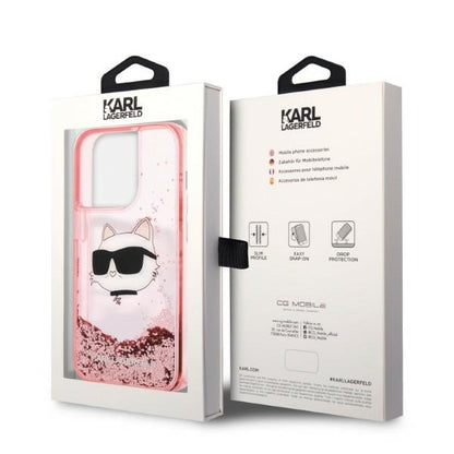 Étui pour Apple iPhone 14 Pro Max, Karl Lagerfeld, Glitter Choupette's Head, Rose