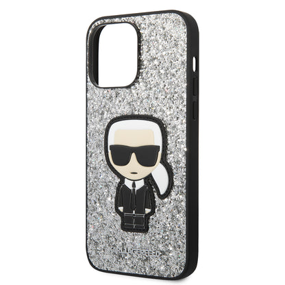 Étui pour Apple iPhone 14 Pro Max, Karl Lagerfeld, Glitter Flakes Ikonik Karl, Argenté