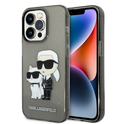 Housse pour Apple iPhone 14 Pro Max, Karl Lagerfeld, Glitter Karl & Choupette, Noire