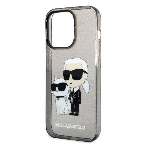 Housse pour Apple iPhone 14 Pro Max, Karl Lagerfeld, Glitter Karl & Choupette, Noire