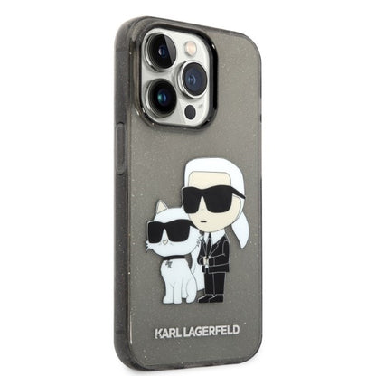 Housse pour Apple iPhone 14 Pro Max, Karl Lagerfeld, Glitter Karl & Choupette, Noire