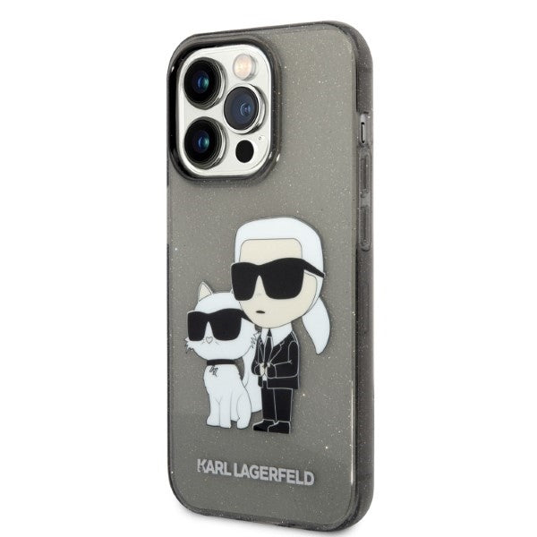 Housse pour Apple iPhone 14 Pro Max, Karl Lagerfeld, Glitter Karl & Choupette, Noire