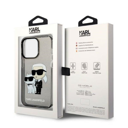 Housse pour Apple iPhone 14 Pro Max, Karl Lagerfeld, Glitter Karl & Choupette, Noire