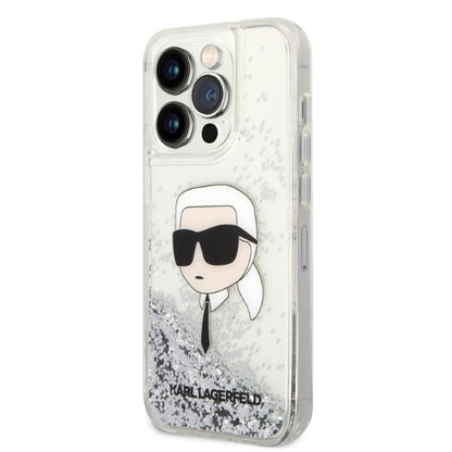 Housse pour Apple iPhone 14 Pro Max, Karl Lagerfeld, Glitter Karl's Head, Argentée