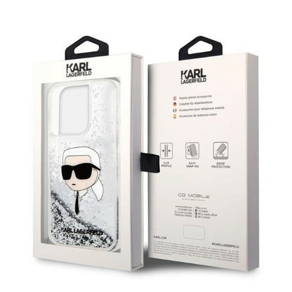 Housse pour Apple iPhone 14 Pro Max, Karl Lagerfeld, Glitter Karl's Head, Argentée