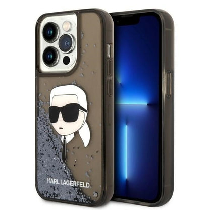 Housse pour Apple iPhone 14 Pro Max, Karl Lagerfeld, Glitter Karl's Head, Noire