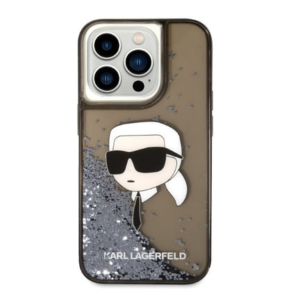 Housse pour Apple iPhone 14 Pro Max, Karl Lagerfeld, Glitter Karl's Head, Noire
