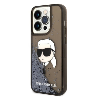 Housse pour Apple iPhone 14 Pro Max, Karl Lagerfeld, Glitter Karl's Head, Noire
