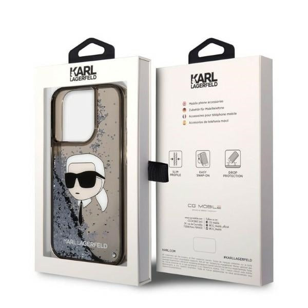 Housse pour Apple iPhone 14 Pro Max, Karl Lagerfeld, Glitter Karl's Head, Noire