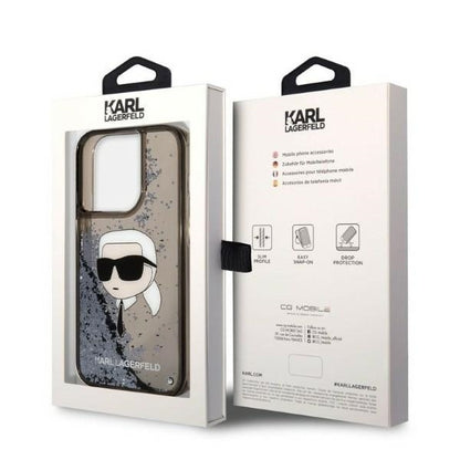 Housse pour Apple iPhone 14 Pro Max, Karl Lagerfeld, Glitter Karl's Head, Noire