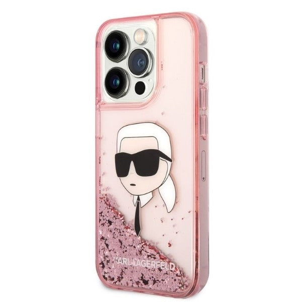 Étui pour Apple iPhone 14 Pro Max, Karl Lagerfeld, Glitter Karl's Head, Rose
