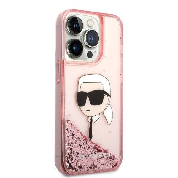 Étui pour Apple iPhone 14 Pro Max, Karl Lagerfeld, Glitter Karl's Head, Rose