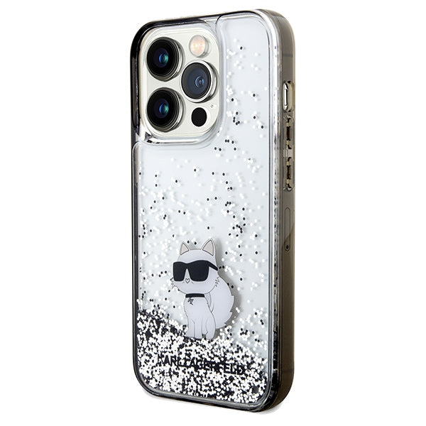 Housse pour Apple iPhone 14 Pro Max, Karl Lagerfeld, Liquid Glitter Choupette, Transparente