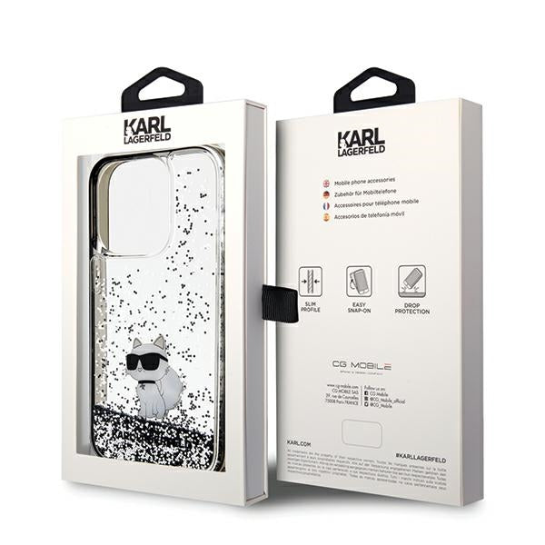 Housse pour Apple iPhone 14 Pro Max, Karl Lagerfeld, Liquid Glitter Choupette, Transparente