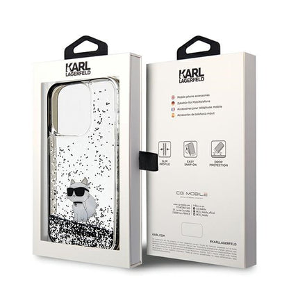 Housse pour Apple iPhone 14 Pro Max, Karl Lagerfeld, Liquid Glitter Choupette, Transparente