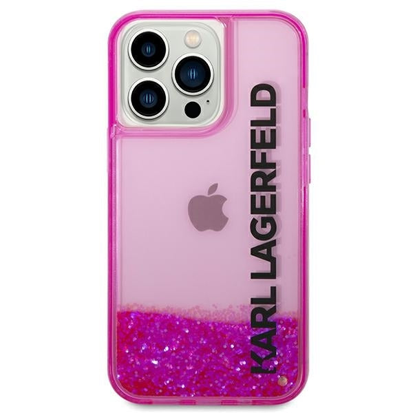 Étui pour Apple iPhone 14 Pro Max, Karl Lagerfeld, Liquid Glitter KL Logo, Rose