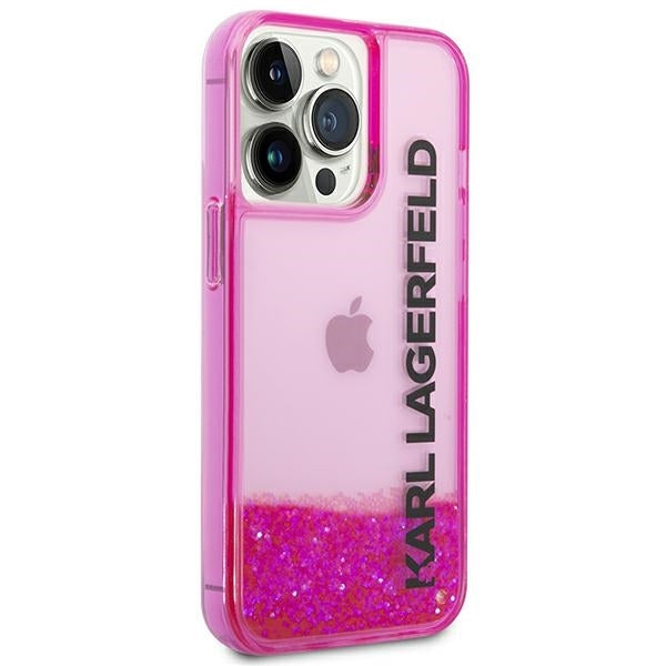 Étui pour Apple iPhone 14 Pro Max, Karl Lagerfeld, Liquid Glitter KL Logo, Rose