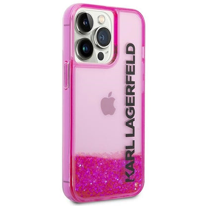 Étui pour Apple iPhone 14 Pro Max, Karl Lagerfeld, Liquid Glitter KL Logo, Rose
