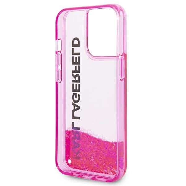 Étui pour Apple iPhone 14 Pro Max, Karl Lagerfeld, Liquid Glitter KL Logo, Rose
