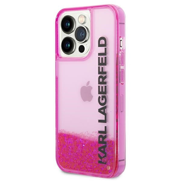 Étui pour Apple iPhone 14 Pro Max, Karl Lagerfeld, Liquid Glitter KL Logo, Rose