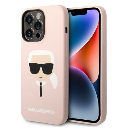 Étui pour Apple iPhone 14 Pro Max, Karl Lagerfeld, Silicone Tête de Karl, Rose