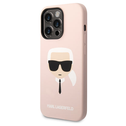 Étui pour Apple iPhone 14 Pro Max, Karl Lagerfeld, Silicone Tête de Karl, Rose