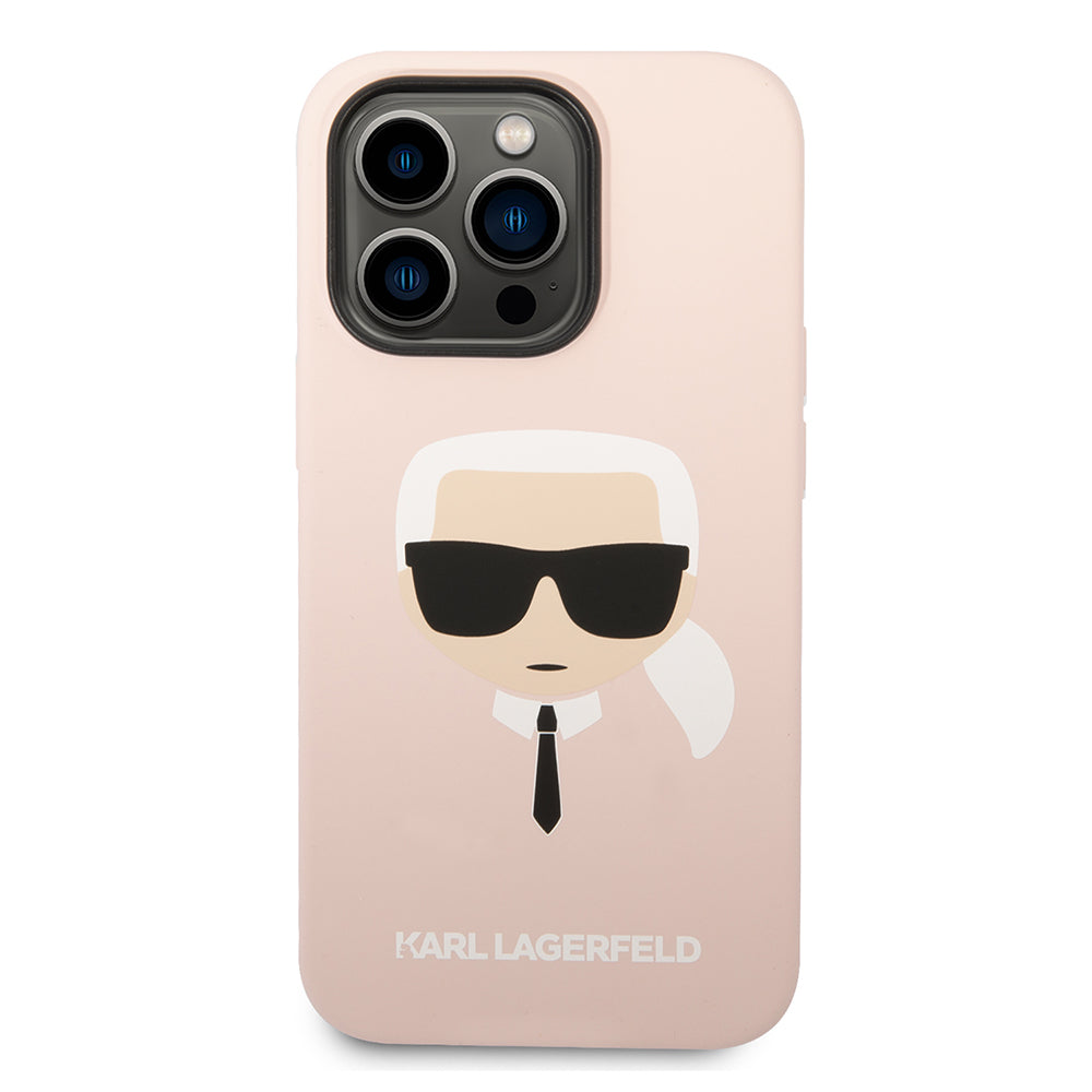 Étui pour Apple iPhone 14 Pro Max, Karl Lagerfeld, Silicone Tête de Karl, Rose