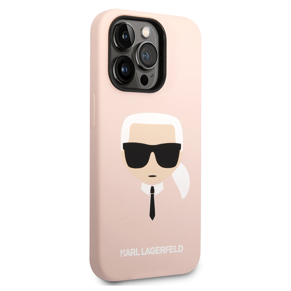 Étui pour Apple iPhone 14 Pro Max, Karl Lagerfeld, Silicone Tête de Karl, Rose