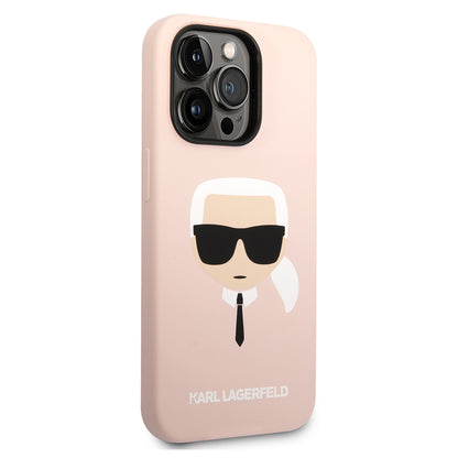 Étui pour Apple iPhone 14 Pro Max, Karl Lagerfeld, Silicone Tête de Karl, Rose