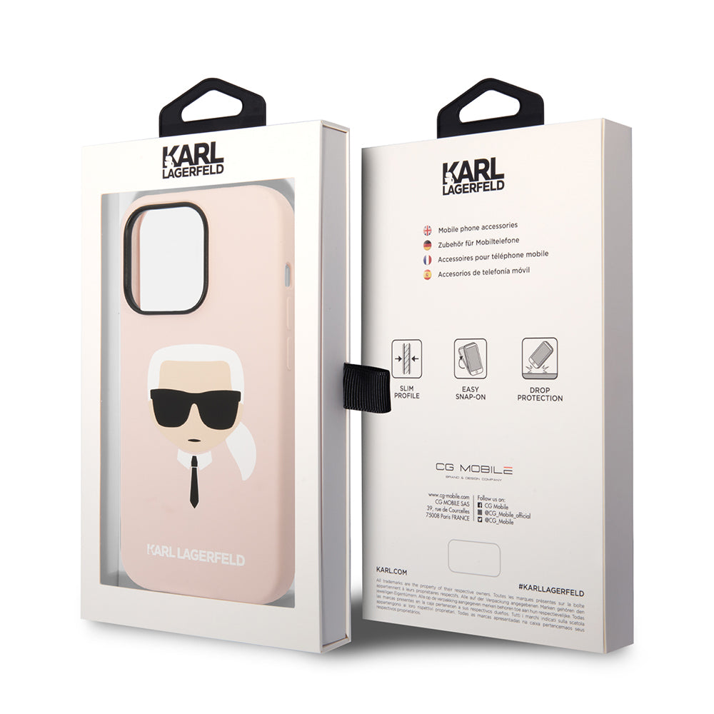 Étui pour Apple iPhone 14 Pro Max, Karl Lagerfeld, Silicone Tête de Karl, Rose